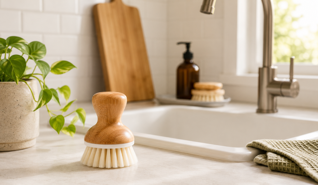 bamboo-dish-brush-on-kitchen-countertop-eco-friendly
