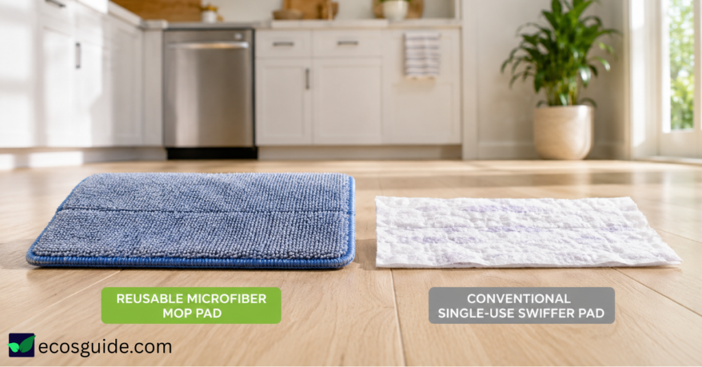 eco-friendly swiffer alternative reusable mop pad compared to disposable pad
