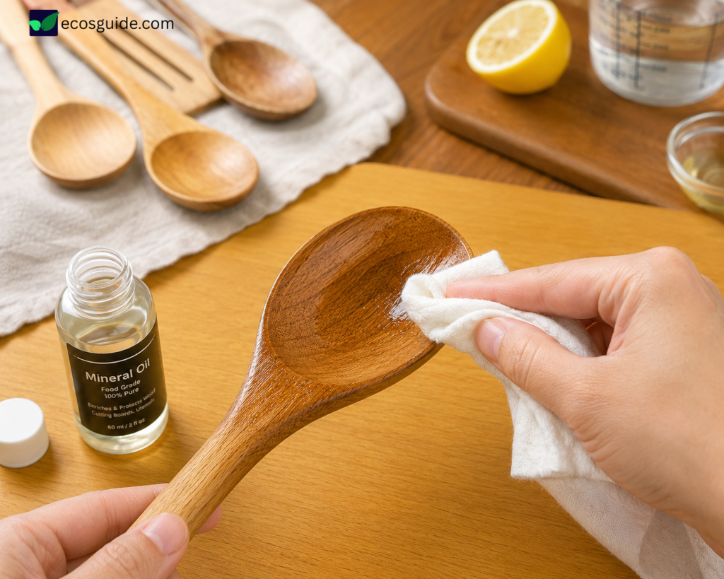 conditioning wooden kitchen utensils with food-grade mineral oil