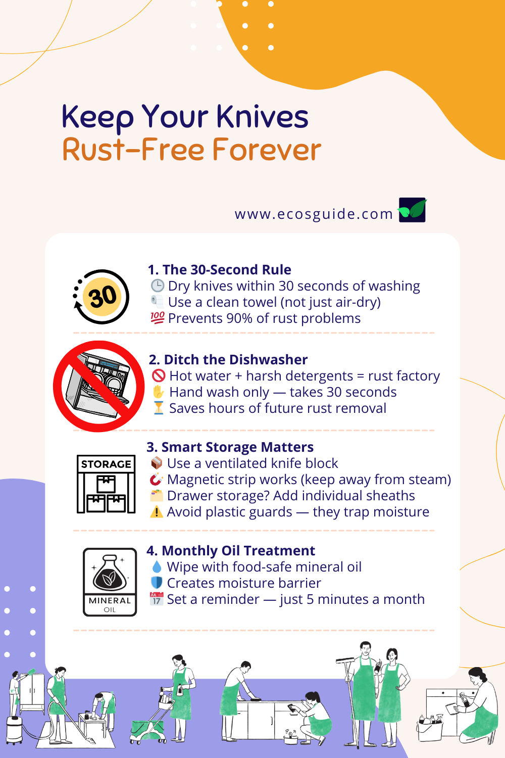 Simple preventive tips to keep kitchen knives rust-free and long-lasting.