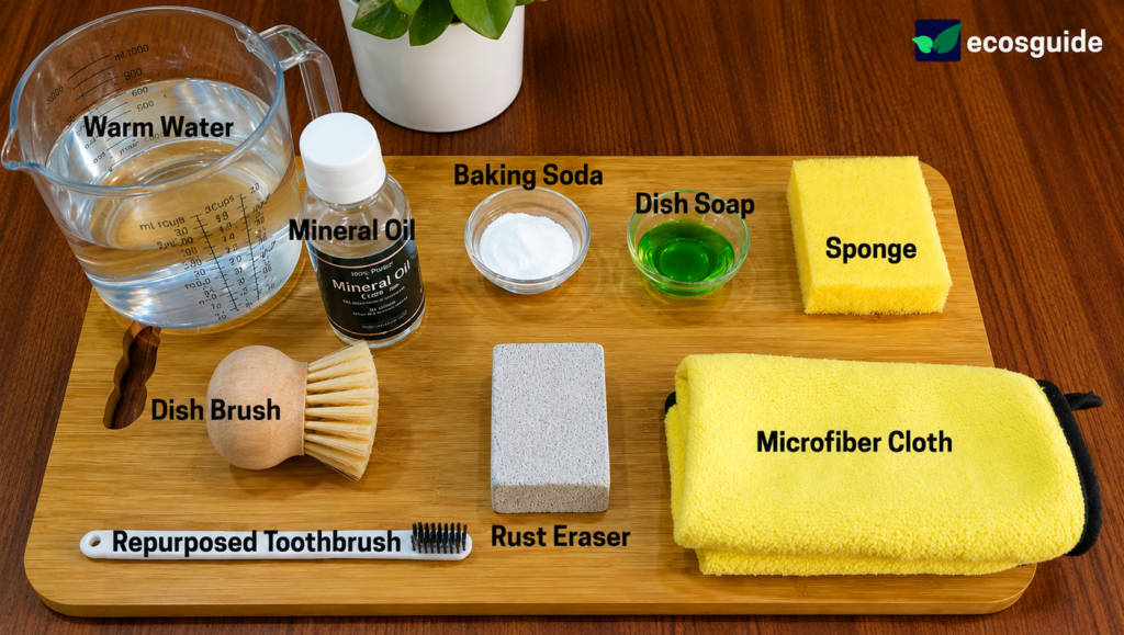 Eco-friendly supplies to remove rust from knives with baking soda