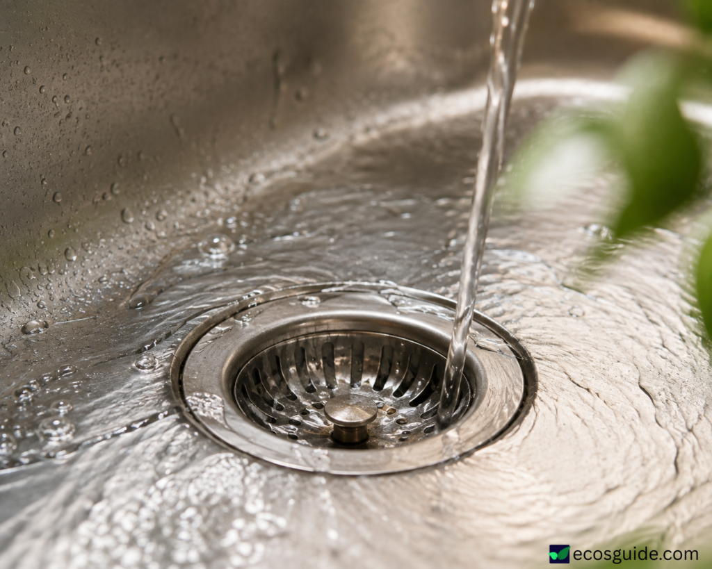 Detergent chemicals and microplastics flowing down the kitchen drain